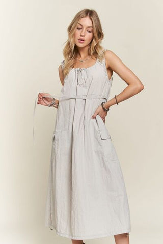 Drawstring Slit Back Cargo Dress Dress