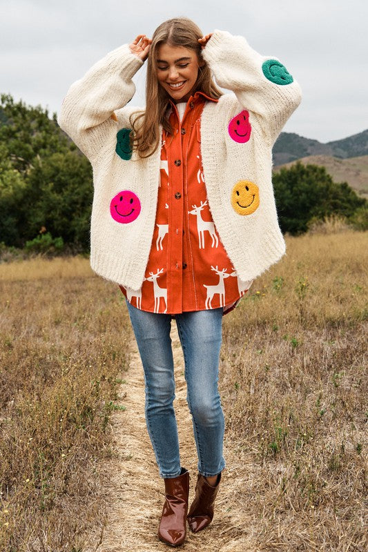 The Fuzzy Smile Long Bell Sleeve Knit Cardigan cardigan