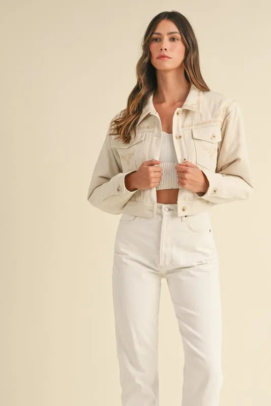 Embroidered Quilted Cropped Jacket Jacket