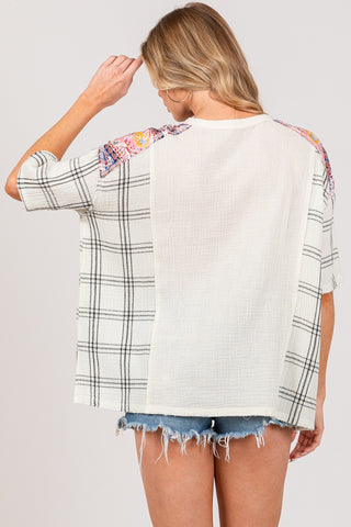 SAGE + FIG Plaid Half Button Gauze Top Top