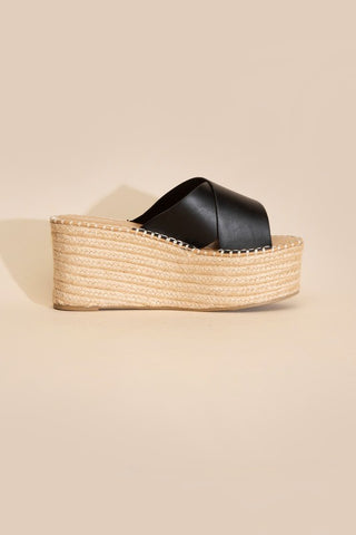 Raffia Platform Slides Sandals