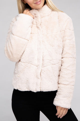 Fluffy Zip-Up Sweater Jacket Taupe Jacket