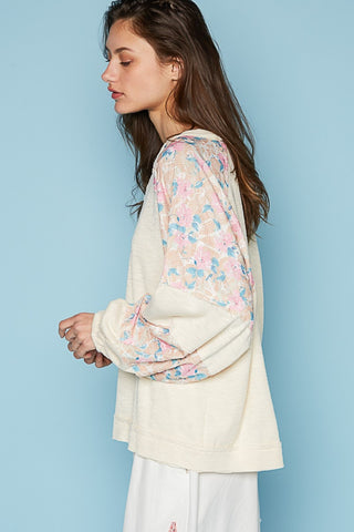 POL Round Neck Balloon Floral Long Sleeve Top Top