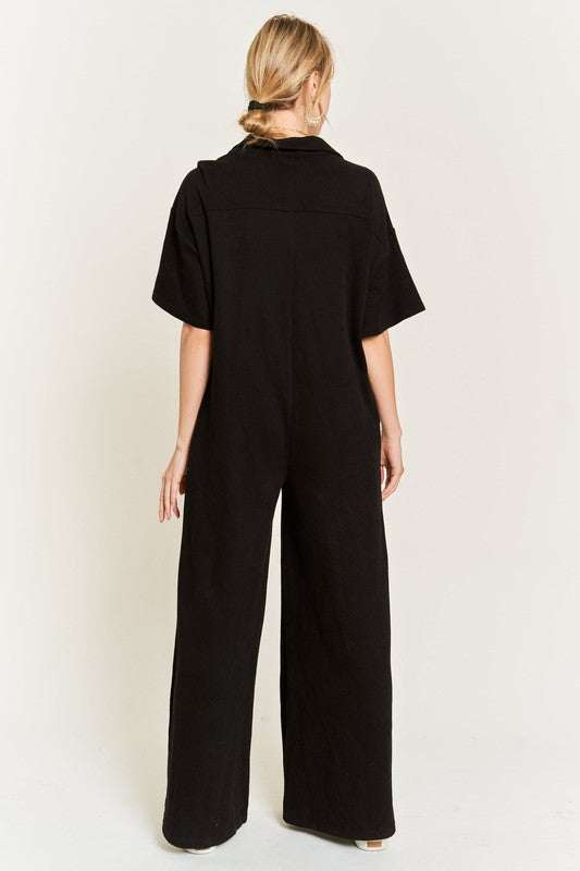 Basic Collar Shirt Wide leg Jumpsuit Jumpsuits and Rompers