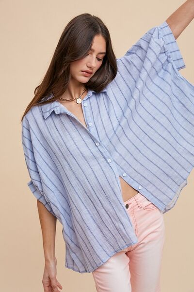 Striped Button Up Half Sleeve Shirt Lt Blue shirt