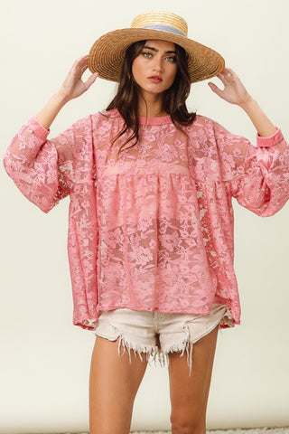 BiBi Floral Lace Long Sleeve Top Shirt