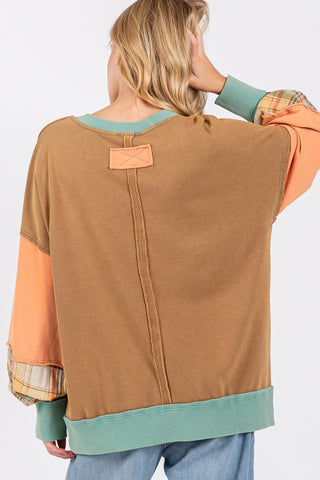 Mineral Wash Raw Edge Color Block Sweatshirt sweatshirt