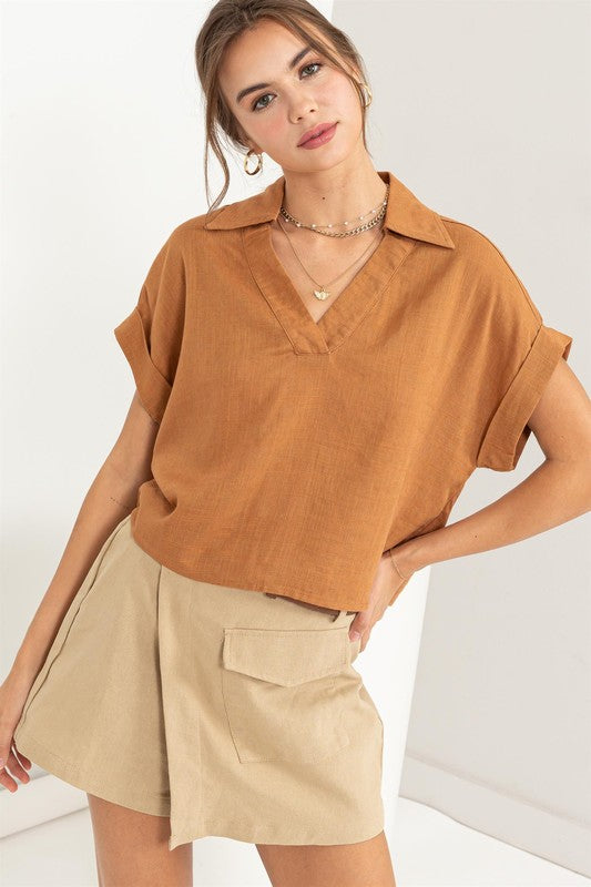 Always a Delight Short Sleeve Linen Top HAZEL Top