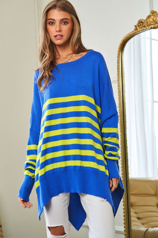 Multi Striped Elbow Patch Loose Fit Sweater Top Sweater