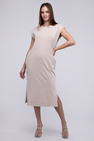 Casual Comfy Sleeveless Midi Dress TAN Dess