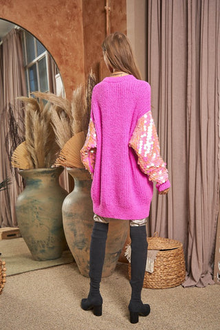 Sequin Sleeve Sweater Knit Tunic Top Sweater