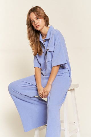 Basic Collar Shirt Wide leg Jumpsuit Jumpsuits and Rompers