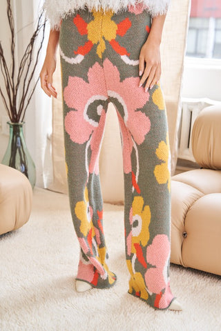 Flower Printed Casual Cozy Full Long Wide Pants Pants