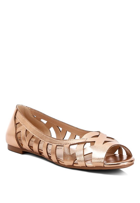 Moira Woven Peep Toe Flats Rose Gold flats