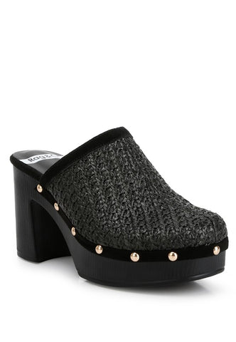 Jeydena Raffia Platform Clogs Black clogs