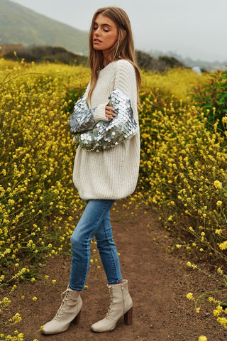 Sequin Sleeve Sweater Knit Tunic Top Sweater