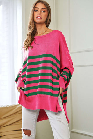 Multi Striped Elbow Patch Loose Fit Sweater Top Sweater