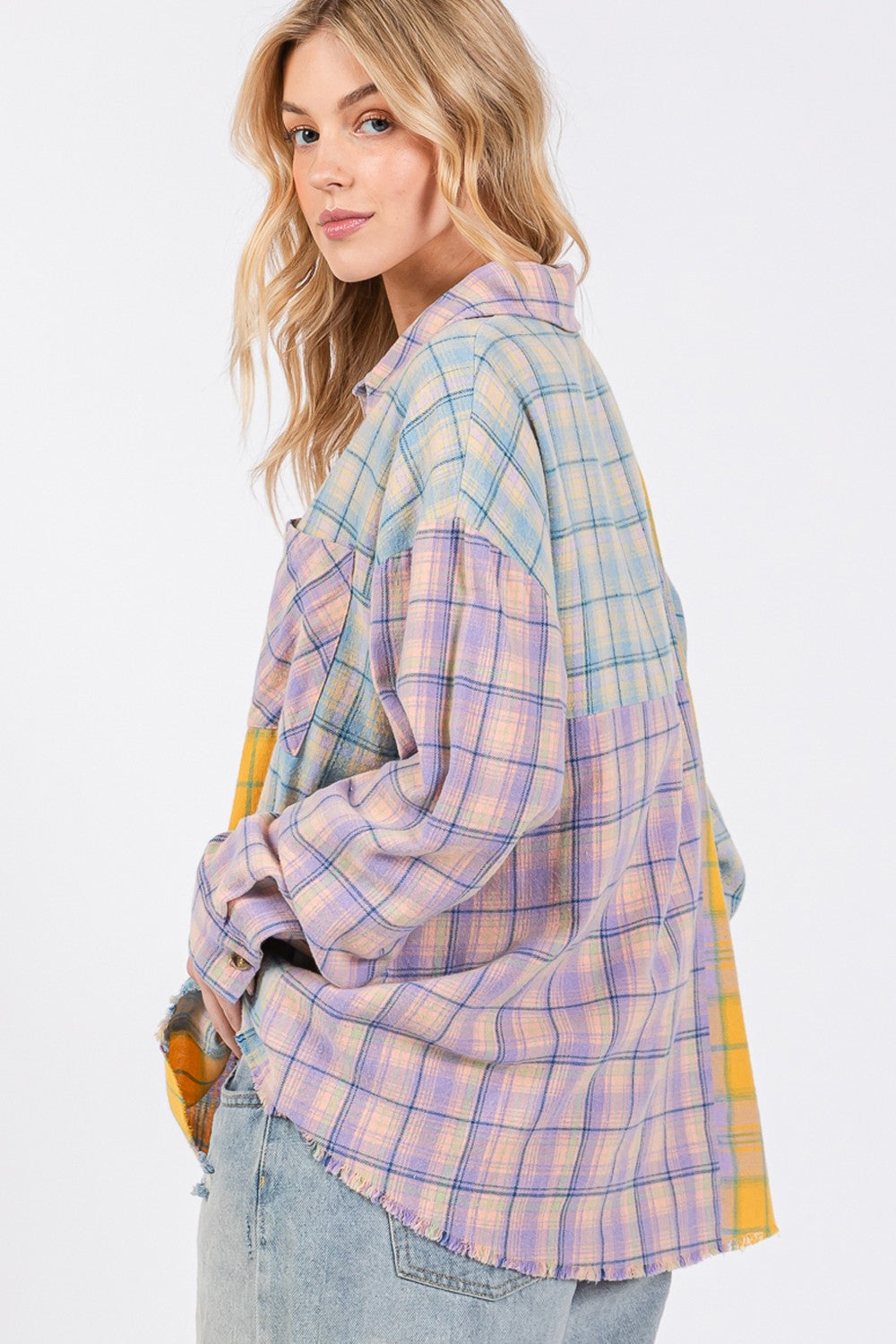 Button Up Raw Hem Plaid Flannel Shirt Shirt