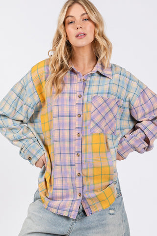 Button Up Raw Hem Plaid Flannel Shirt Shirt