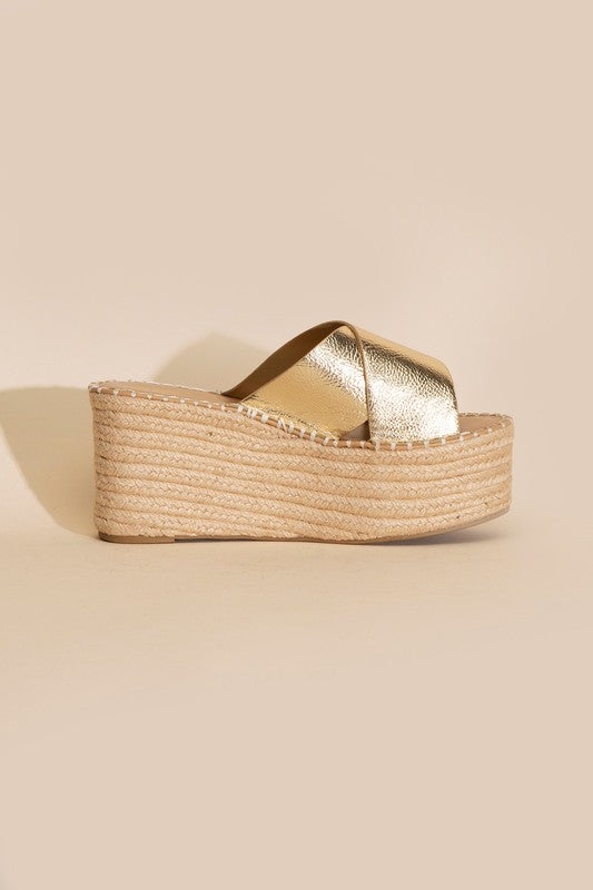 Raffia Platform Slides Sandals