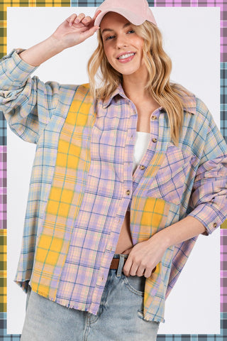 Button Up Raw Hem Plaid Flannel Shirt Shirt