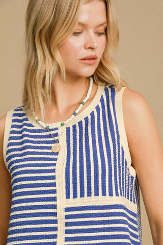 Umgee Round Neck Texture Striped Tank Top