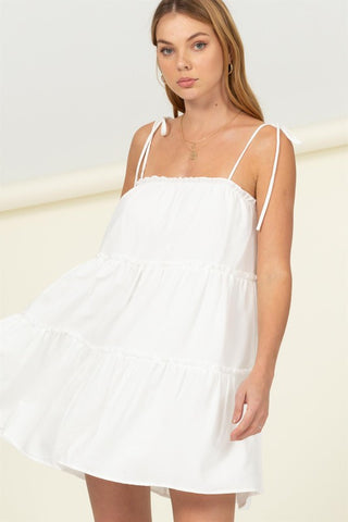 Better Days Tie-Strap Tiered Mini Dress OFF WHITE L Dress