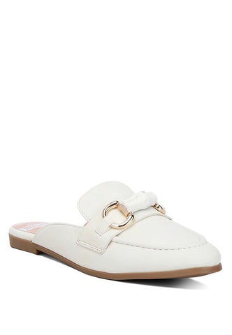 Abner Horsebit Embellished Raffia Slip On Mules White loafers