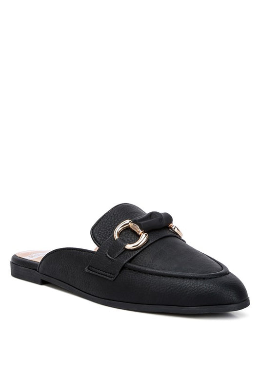 Abner Horsebit Embellished Raffia Slip On Mules Black loafers