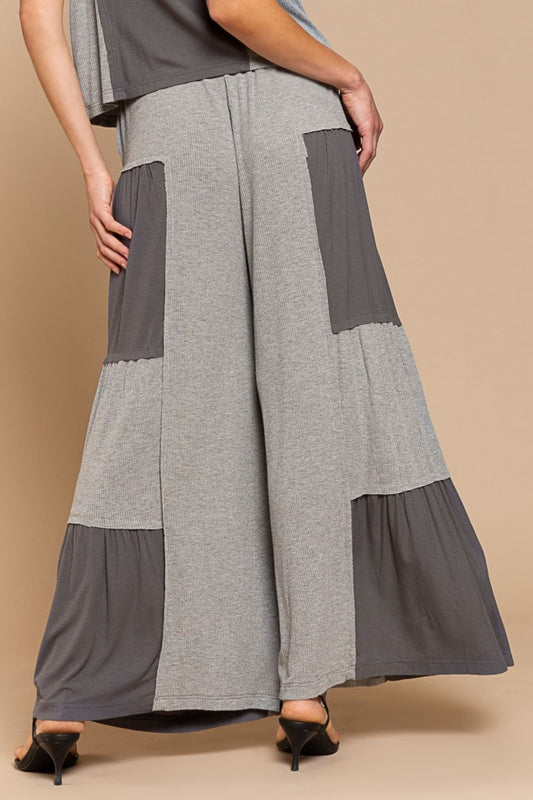 Ribbed Contrast Wide Leg Pants pants