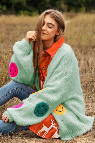 The Fuzzy Smile Long Bell Sleeve Knit Cardigan cardigan