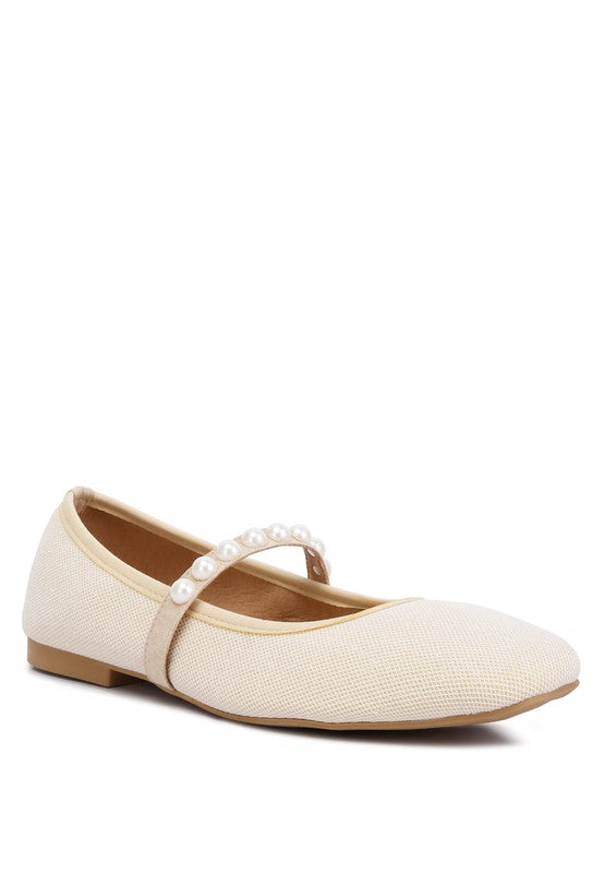 Sassie Pearl Embellished Ballerina Flats BEIGE flats