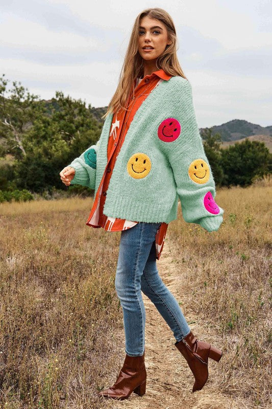 The Fuzzy Smile Long Bell Sleeve Knit Cardigan cardigan