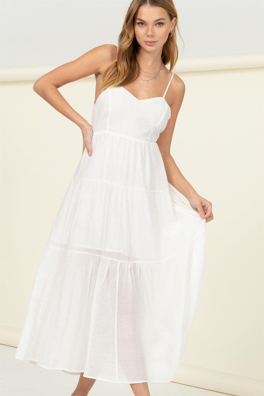 Full Heart Smocked Cutout Midi Dress OFF WHITE Dress