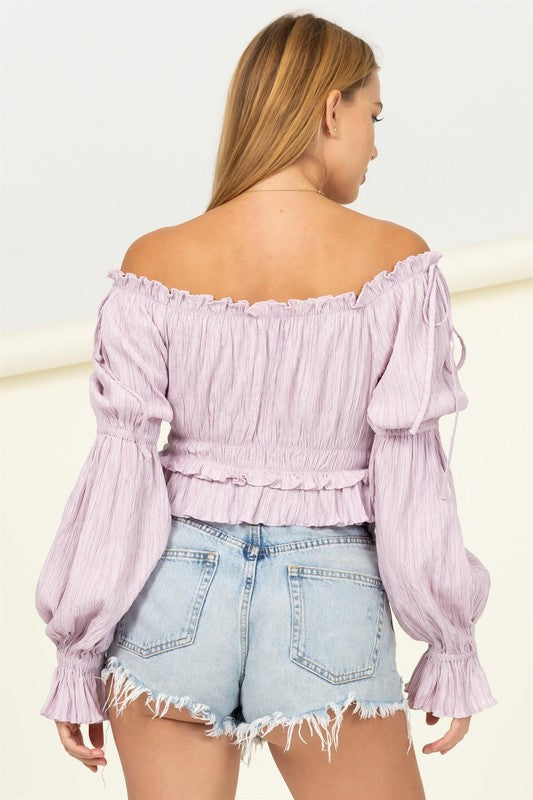 Dipped in Sugar Flounce Hem Blouse Top