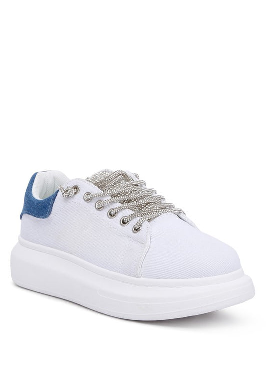 Jaxen Rhinestones Lace Up Sneakers WHITE sneakers