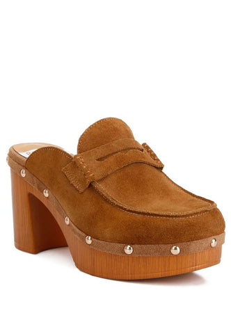 Riley Suede Platform Clogs Tan clogs