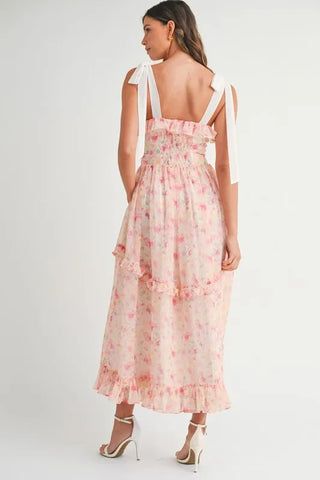 Floral Printed Shoulder Strap Midi Dress Dress
