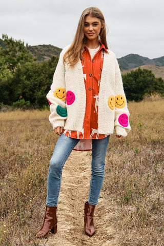 The Fuzzy Smile Long Bell Sleeve Knit Cardigan cardigan