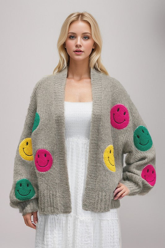 The Fuzzy Smile Long Bell Sleeve Knit Cardigan Warm Grey cardigan