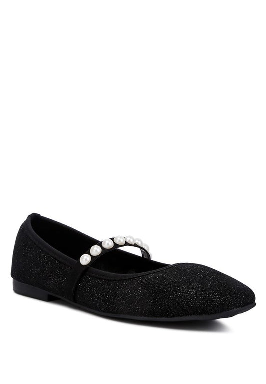 Sassie Pearl Embellished Ballerina Flats BLACK flats