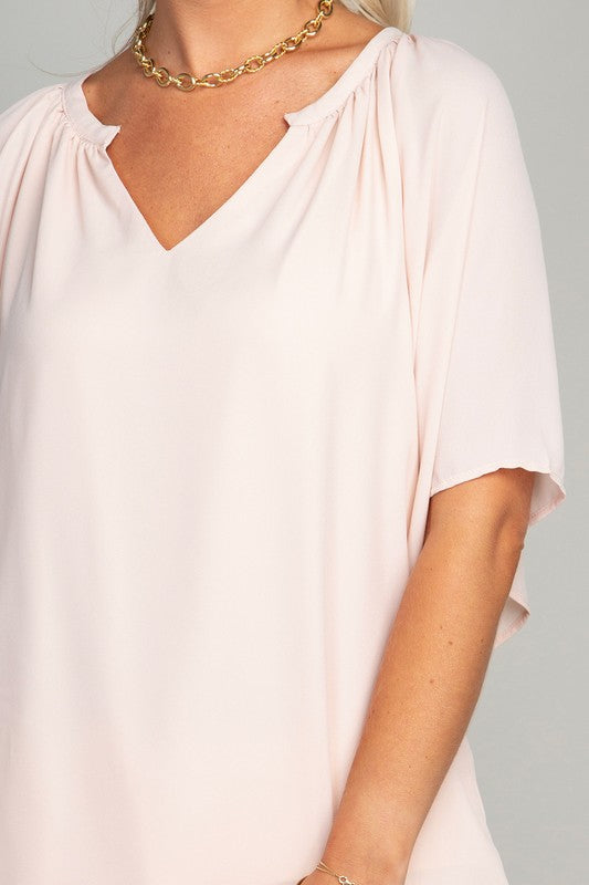 Solid Notched Neck Blouse Top