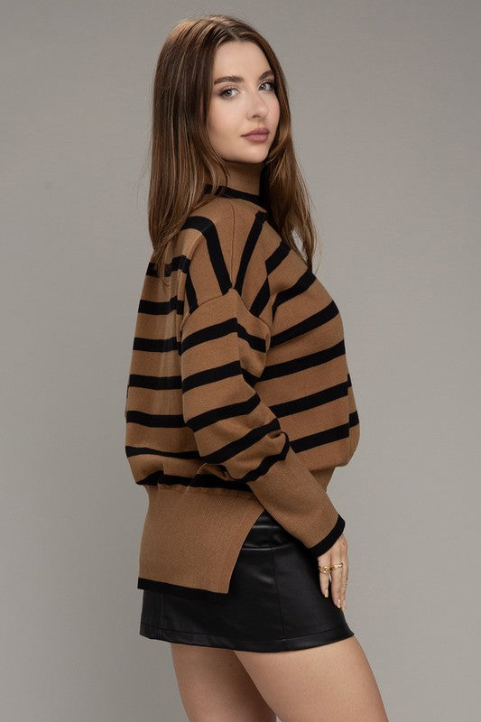 Stripe Turtleneck Knit Sweater