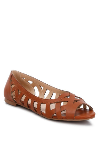 Moira Woven Peep Toe Flats Tan flats