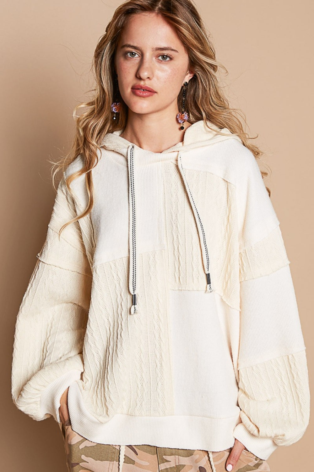 POL Exposed Seam Hooded Knit Top Top