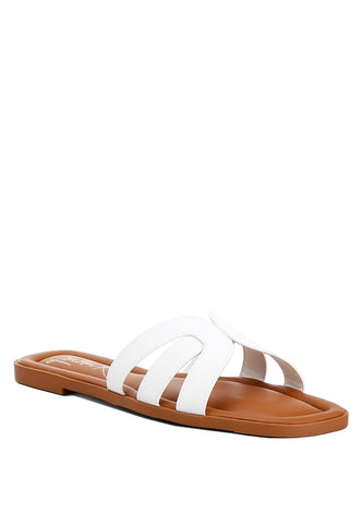 Aura Faux Leather Flat Sandals White Sandals