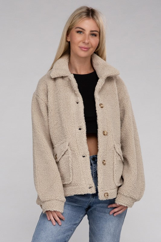 Cozy Sherpa Button-Front Jacket Jacket