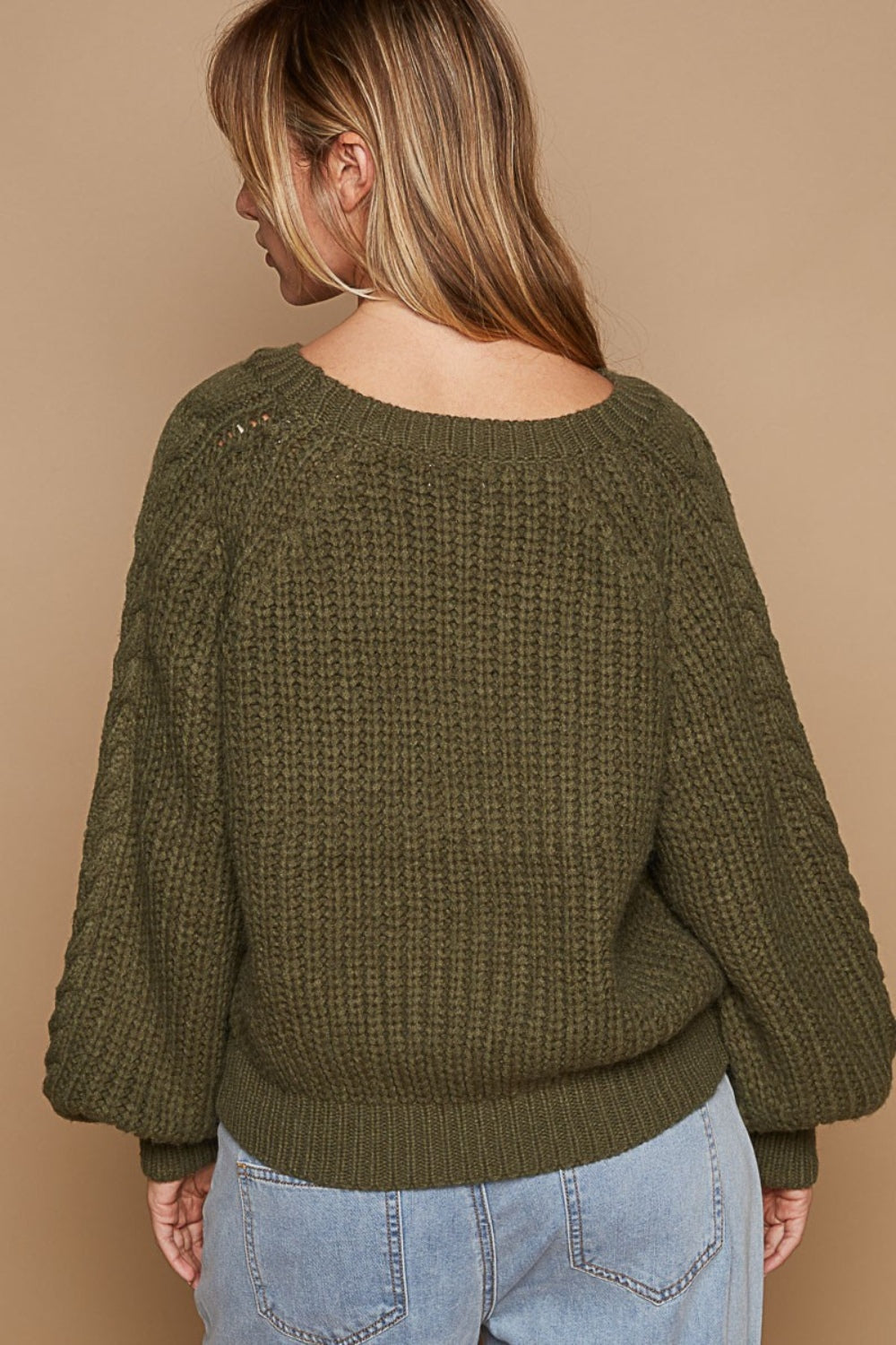 POL Cable Knit Cutout Long Sleeve Sweater Sweater