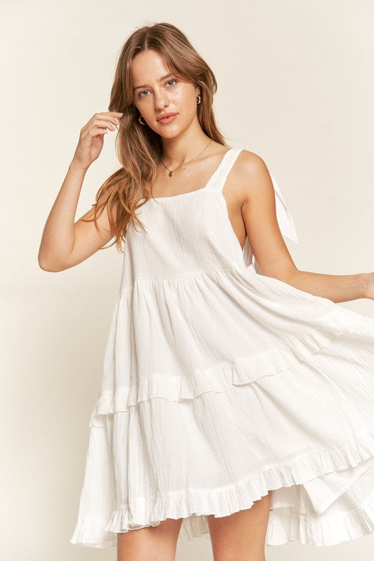 Square neck ruffle dress WHITE Dress