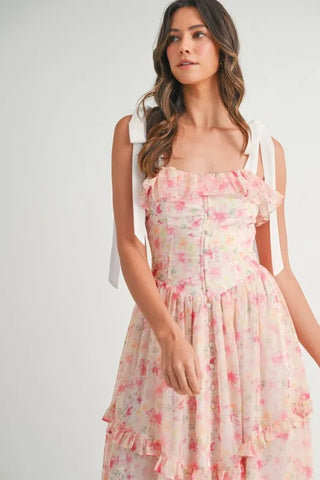 Floral Printed Shoulder Strap Midi Dress Dress